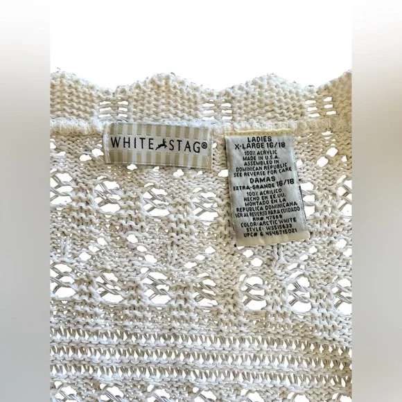Vintage White Stag Tie Front Sweater Women’s XL Cottagecore Coquette 90s Grandma - Picture 4 of 5